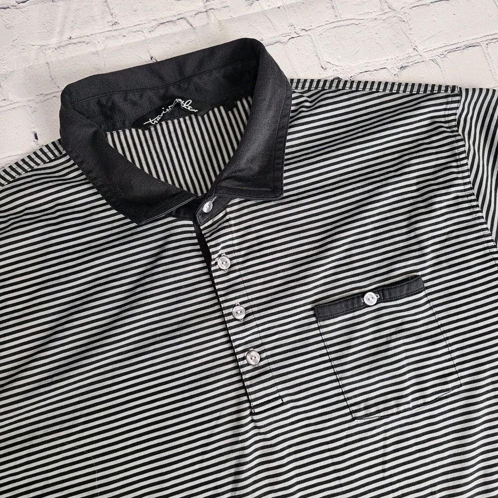 Travis Mathew Mens 2XL XXL Striped Golf Polo Shirt Black Short Sleeve Stretch